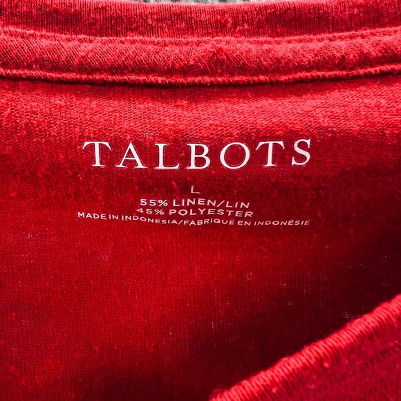 Talbots Womens Top Large Red Linen Blend Drawstring Short Sleeve Pullover Shirt - Picture 4 of 8